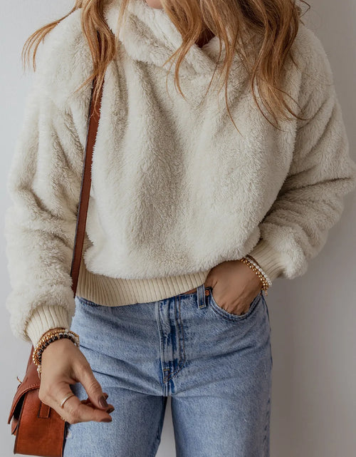 Load image into Gallery viewer, Fuzzy Dropped Shoulder Long Sleeve Hoodie
