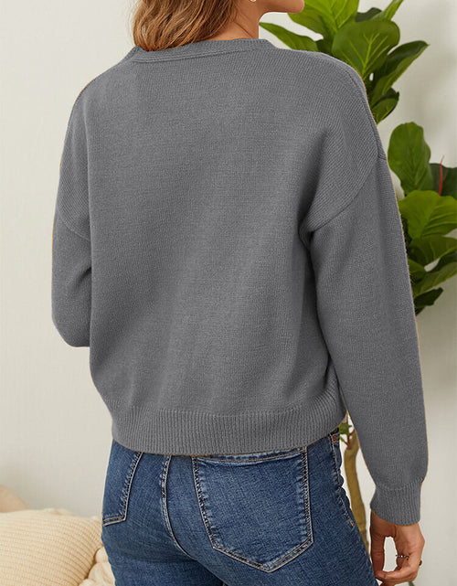 Load image into Gallery viewer, Flower Button Front Dropped Shoulder Cardigan
