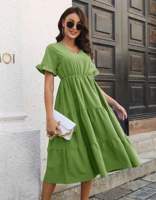 Load image into Gallery viewer, V-Neck Short Sleeve Midi Dress
