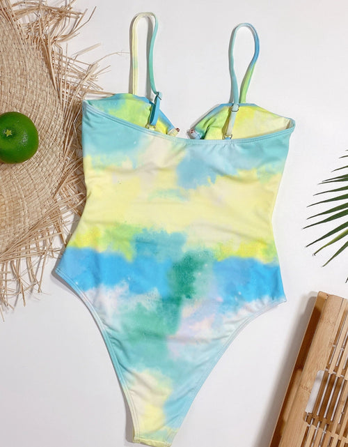 Load image into Gallery viewer, Cutout Tie-Dye Spaghetti Strap One-Piece Swimwear
