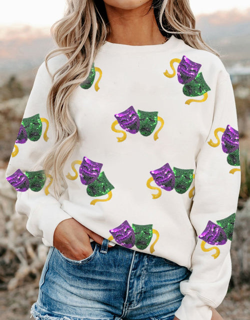 Load image into Gallery viewer, Sequin Round Neck Long Sleeve Sweatshirt
