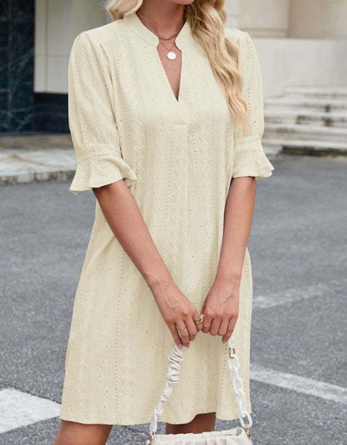 Load image into Gallery viewer, Eyelet Flounce Sleeve Mini Dress
