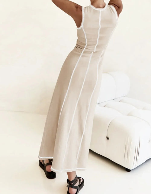 Load image into Gallery viewer, Contrast Stitching Round Neck Sleeveless Midi Dress
