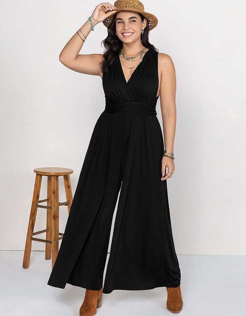 Load image into Gallery viewer, Plus Size V-Neck Wide Leg Jumpsuit

