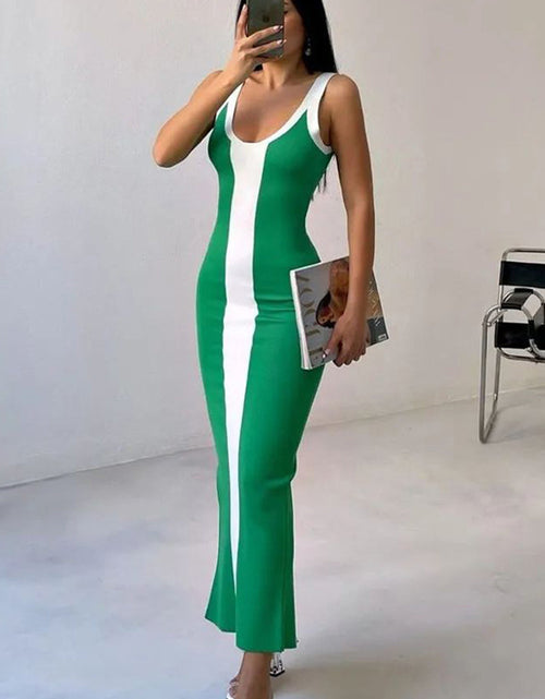 Load image into Gallery viewer, Contrast Wide Strap Slit Midi Dress
