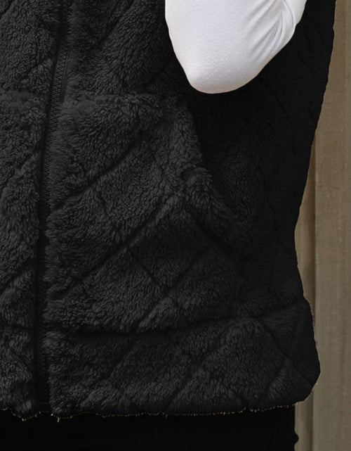 Load image into Gallery viewer, Fuzzy Plaid Texture Zip Up Vest Coat
