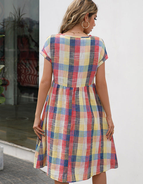 Load image into Gallery viewer, Ivy Lane Plaid Round Neck Cap Sleeve Dress
