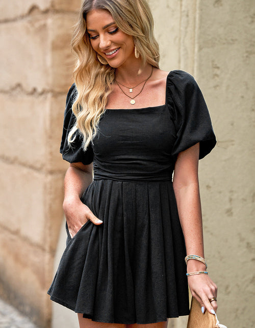 Load image into Gallery viewer, Square Neck Pleated Romper with Pockets
