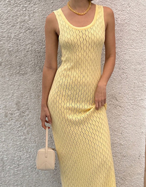 Load image into Gallery viewer, Openwork Sleeveless Maxi Dress
