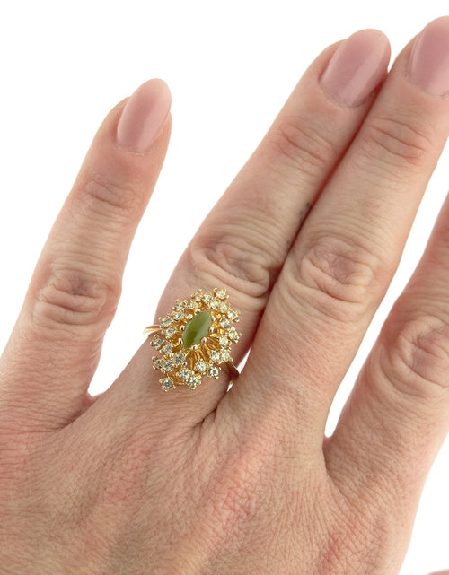 Load image into Gallery viewer, Vintage Ring Genuine Opal with Clear and Ruby Austrian Crystals 18kt Yellow Gold Electroplated by PVD Vintage Jewelry
