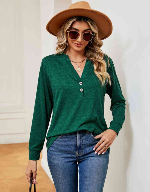 Load image into Gallery viewer, Buttoned Notched Neck Long Sleeve Top
