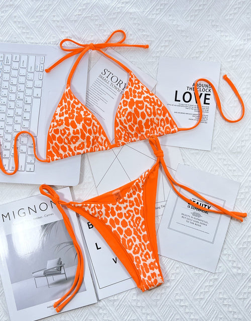 Load image into Gallery viewer, Leopard Print Halter Neck Tie Side Bikini Set
