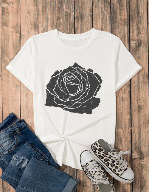 Load image into Gallery viewer, Rose Graphic Round Neck Short Sleeve T-Shirt
