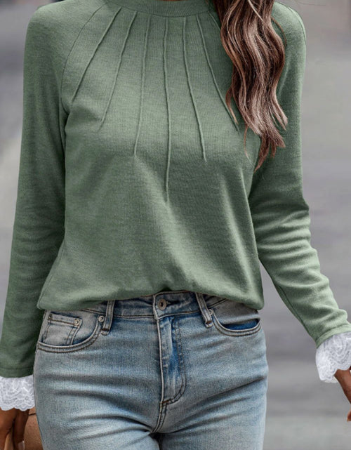 Load image into Gallery viewer, Lace Detail Round Neck Long Sleeve T-Shirt
