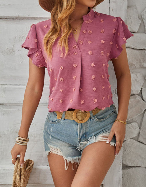 Load image into Gallery viewer, Swiss Dot Notched Cap Sleeve T-Shirt
