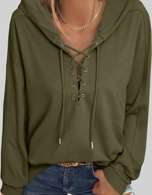 Load image into Gallery viewer, Lace-Up Dropped Shoulder Hoodie
