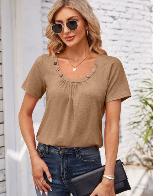 Load image into Gallery viewer, Decorative Button Scoop Neck T-Shirt
