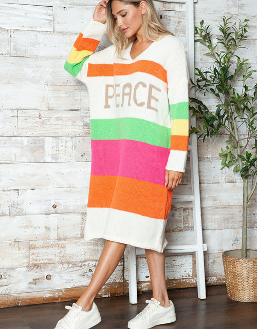 Load image into Gallery viewer, Color Block V-Neck Long Sleeve Sweater Dress
