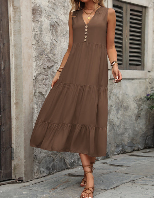 Load image into Gallery viewer, Ivy Lane Decorative Button Notched Sleeveless Dress
