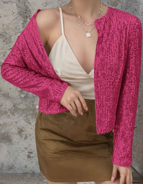 Load image into Gallery viewer, Full Size Sequin Open Front Cropped Jacket
