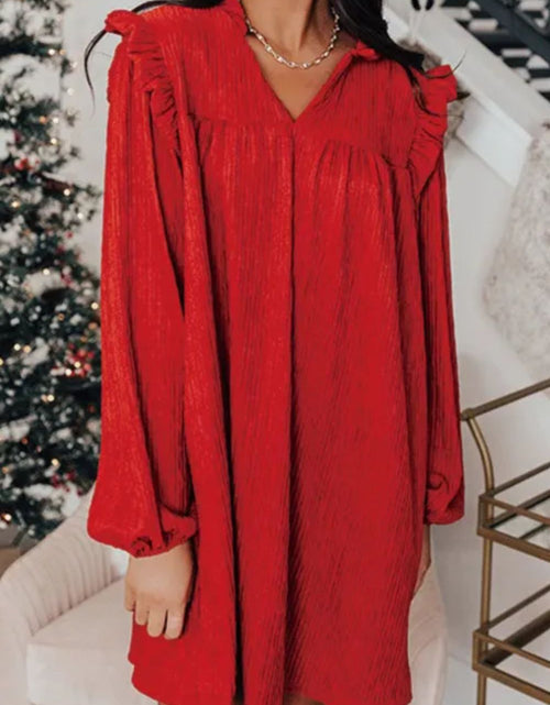 Load image into Gallery viewer, Frill Notched Long Sleeve Dress
