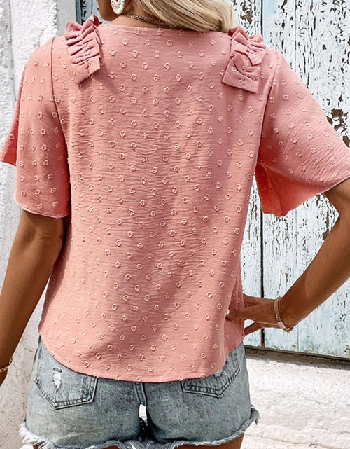 Load image into Gallery viewer, Perfee Swiss Dot Shoulder Detail V-Neck Blouse
