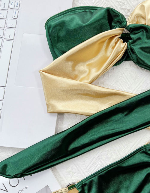 Load image into Gallery viewer, Two-Tone Ring Detail Tied Bikini Set
