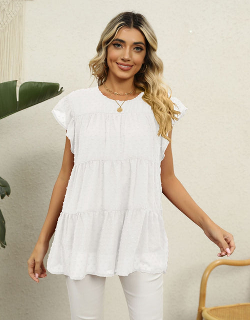 Load image into Gallery viewer, Swiss Dot Round Neck Tiered Blouse
