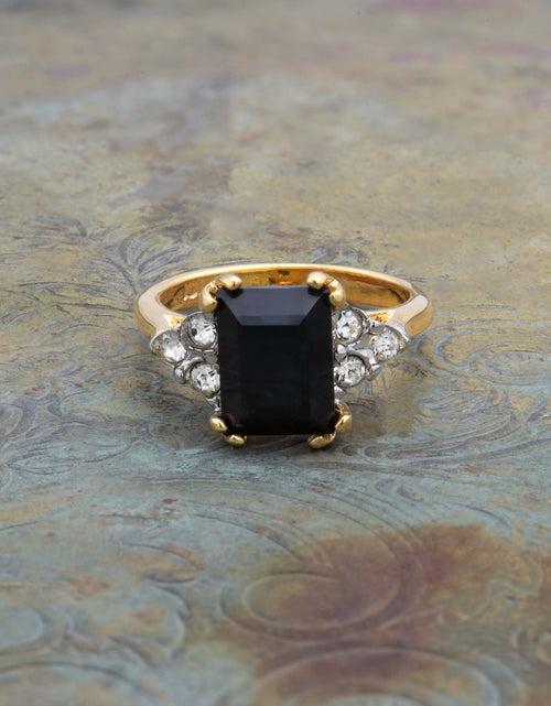 Load image into Gallery viewer, Vintage Ring Clear Austrian Crystals 18k Yellow Gold Electroplated Womens Birthstone Made in USA by PVD Vintage Jewelry
