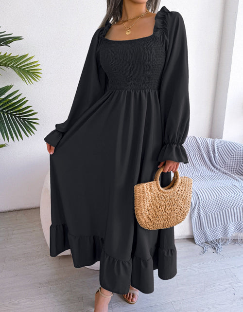 Load image into Gallery viewer, Smocked Square Neck Flounce Sleeve Dress by BlakWardrob
