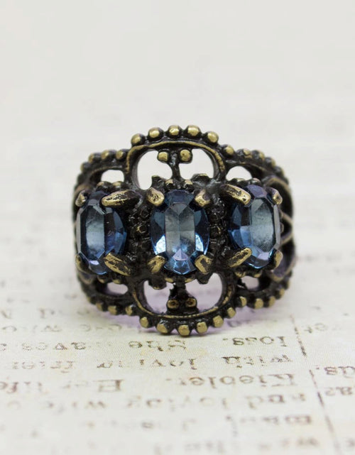 Load image into Gallery viewer, Vintage Ring Austrian Crystal Cocktail Ring Antique 18k Gold Womans Jewelry by PVD Vintage Jewelry

