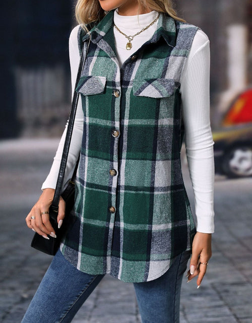Load image into Gallery viewer, Plaid Button Up Vest Coat
