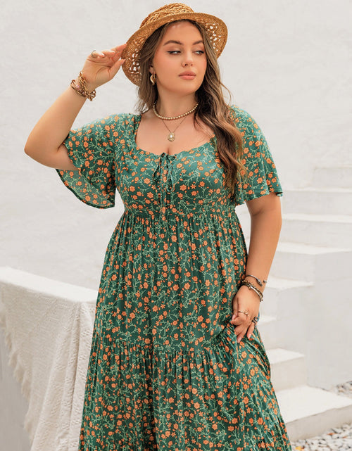 Load image into Gallery viewer, Plus Size Printed Short Sleeve Tiered Maxi Dress
