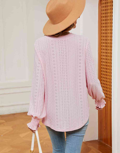 Load image into Gallery viewer, Notched Neck Flounce Sleeve Blouse
