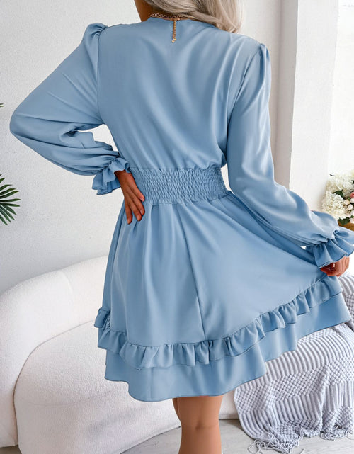 Load image into Gallery viewer, Tie Front Smocked Waist Flounce Sleeve Dress
