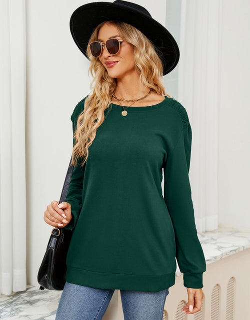 Load image into Gallery viewer, Ruched Shoulder Round Neck Long Sleeve Sweatshirt
