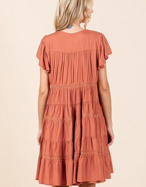 Load image into Gallery viewer, Mittoshop Lace Detail Ruffled Button Down Tiered Dress
