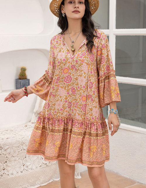 Load image into Gallery viewer, Floral Tie Neck Mini Dress
