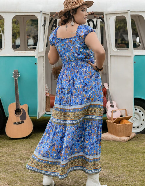 Load image into Gallery viewer, Plus Size Smocked Printed Cap Sleeve Dress
