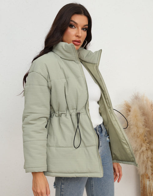 Load image into Gallery viewer, Drawstring Waist Zip-Up Puffer Jacket
