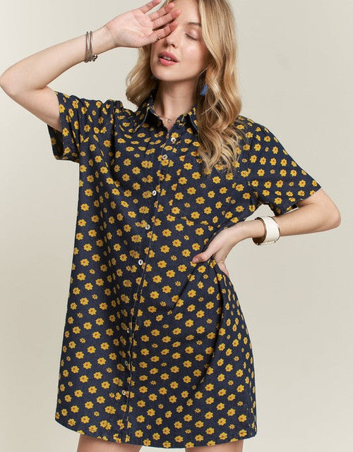 Load image into Gallery viewer, ADORA Floral Button-Up Mini Denim Dress
