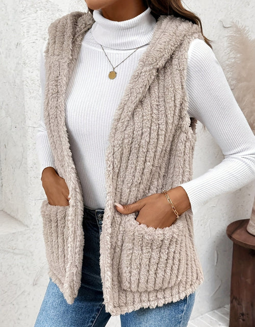 Load image into Gallery viewer, Fuzzy Hooded Vest with Pockets
