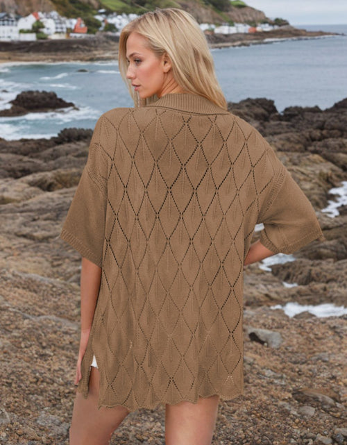 Load image into Gallery viewer, Button Down Eyelet Collared Neck Knit Shirt

