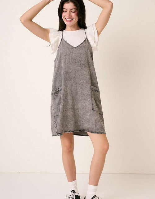 Load image into Gallery viewer, Mittoshop Washed Patch Pocket Mini Cami Denim Dress

