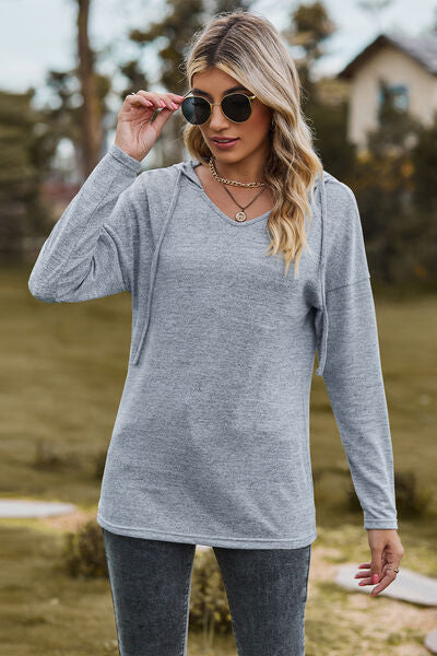 Load image into Gallery viewer, Drawstring Dropped Shoulder Hooded T-Shirt
