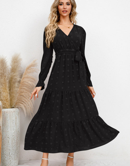 Load image into Gallery viewer, Swiss Dot Tied Surplice Flounce Sleeve Dress
