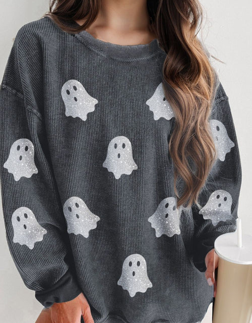 Load image into Gallery viewer, Glitter Ghost Round Neck Long Sleeve Sweatshirt
