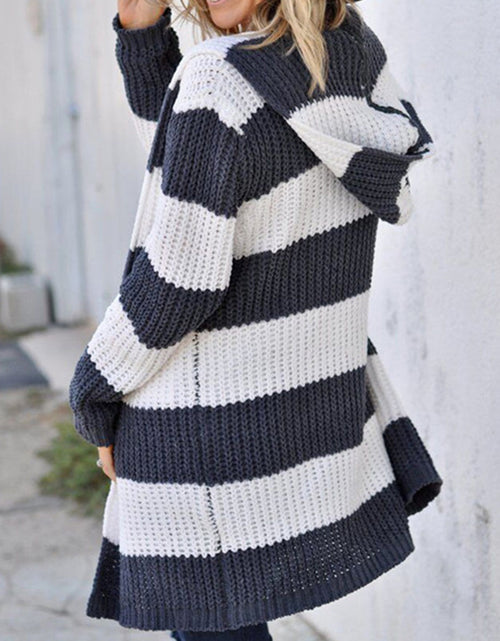 Load image into Gallery viewer, Striped Open Front Hooded Cardigan
