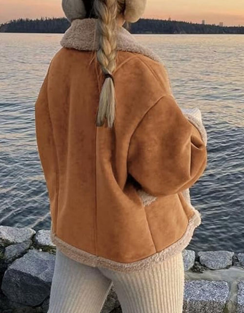 Load image into Gallery viewer, Fuzzy Collared Neck Long Sleeve Jacket
