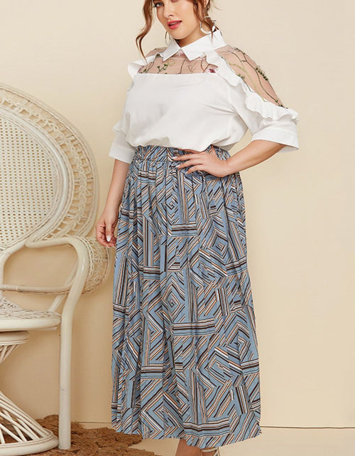 Load image into Gallery viewer, Plus Size Embroidered Ruffle Trim Collared Half Sleeve Blouse
